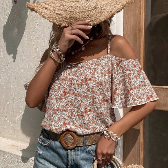 Floral Print Cold Shoulder Blouse - Picture 3 of 3